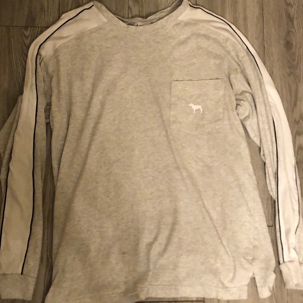 ☁️⚡️PINK gray white striped, long sleeve shirt